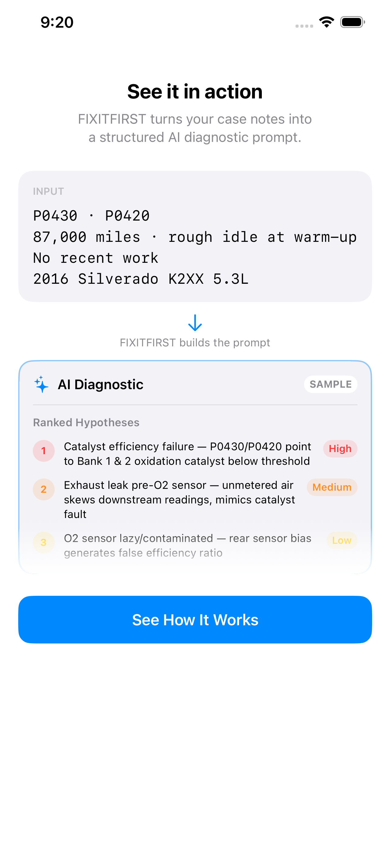 FixitFirst diagnostic demo