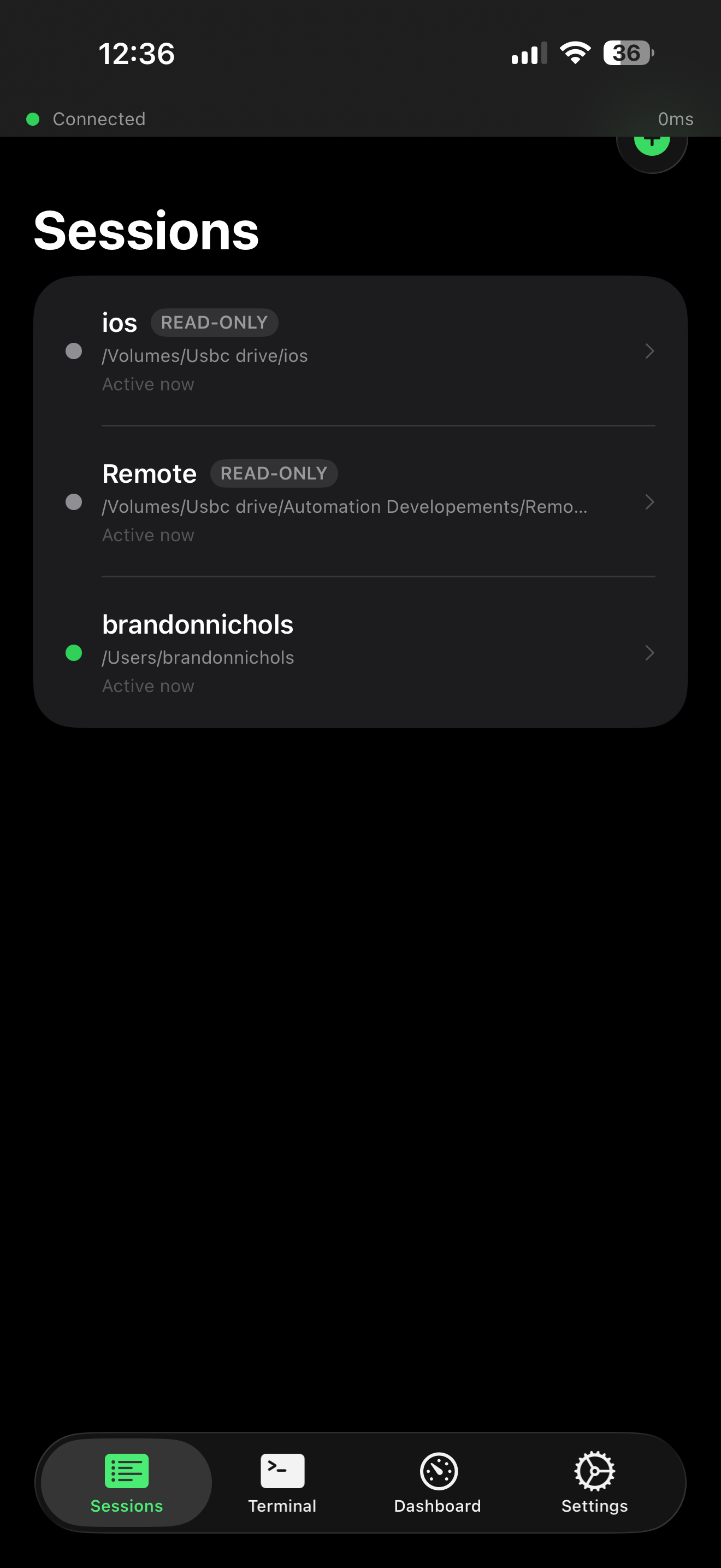 Forge I/O — active Claude Code sessions list